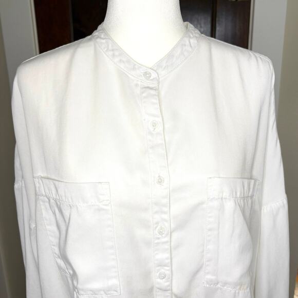 Lou Grey for LOFT Chambray Long Sleeve Button Up Shirt Women's M | White | EUC - Picture 4 of 12